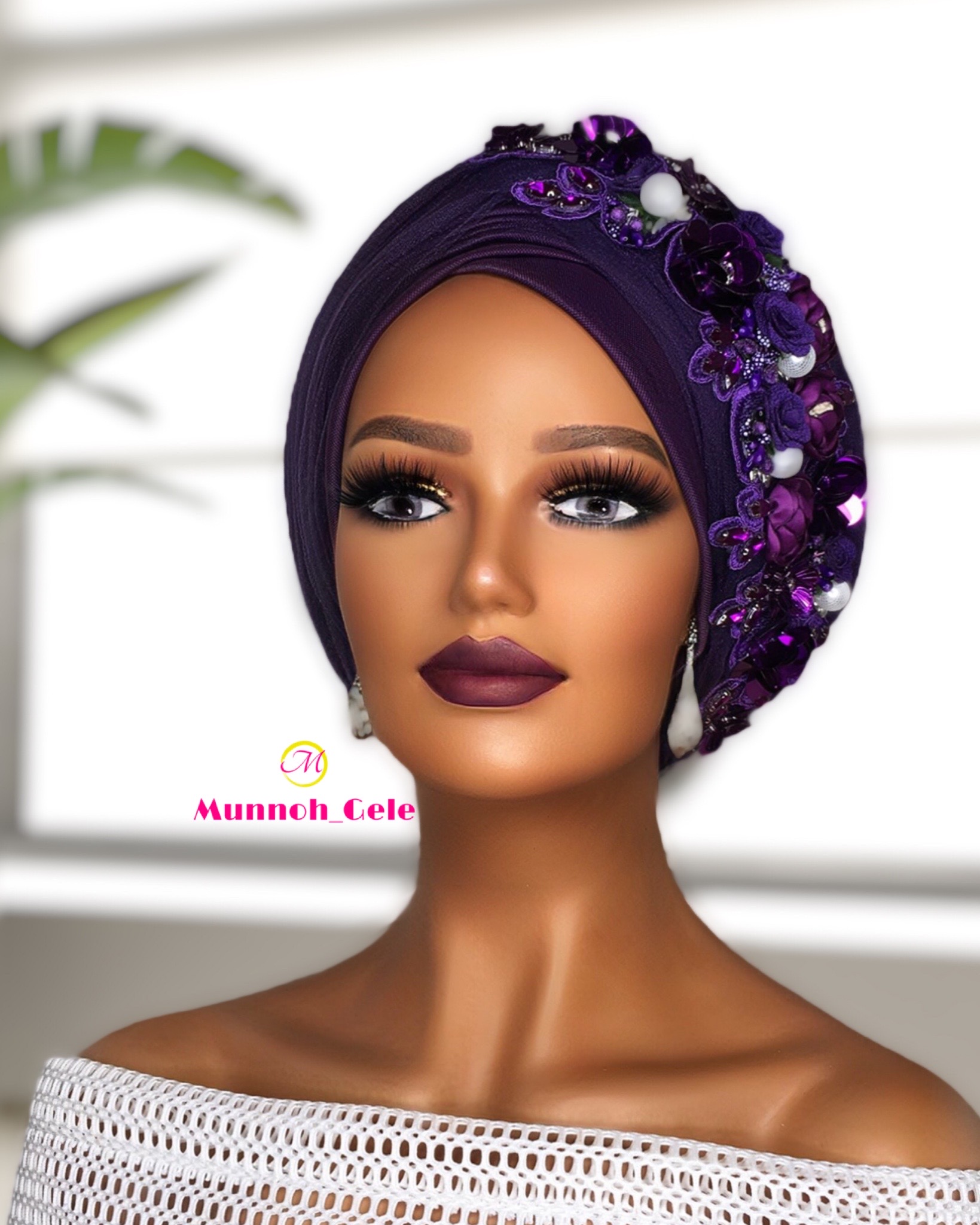 Ariyo tulle wrap turban- embellished purple